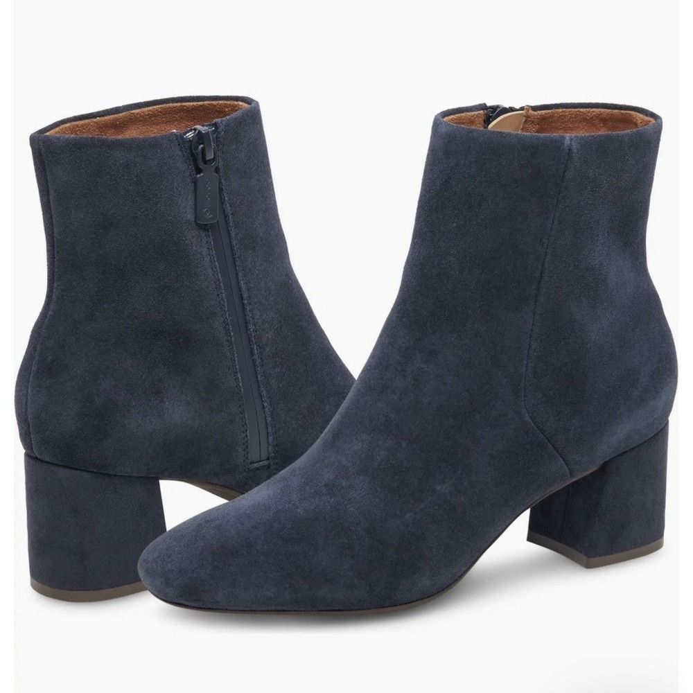 NEW Blondo Alida Sz US 6M Waterproof Ankle Boots Navy Blue‎ Suede Booties Zip Up